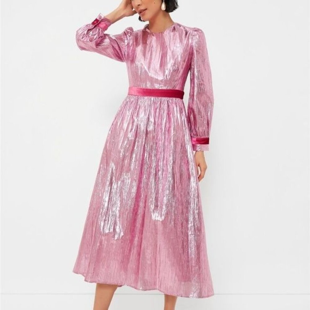Tuckernuck Hyacinth House Pink Metallic Plisse Eloise Midi Dress Sz S